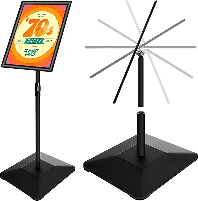 VAIIGO 11"x17" Pedestal Poster Sign Holder Stand with Heavy Duty Solid Steel Base, Adjustable Floor Standing Sign Holder for Vertical and Horizontal View Sign Super Stable Displayed Stands, Black
