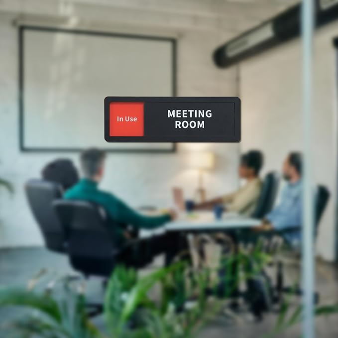 Meeting Room Office Door Sign Do Not Disturb,Versatile In-Use/Available Slider Sign for Business Home, Meeting Vacant Occupied Privacy Room Sign, Frosted Black 8" x 2.6"