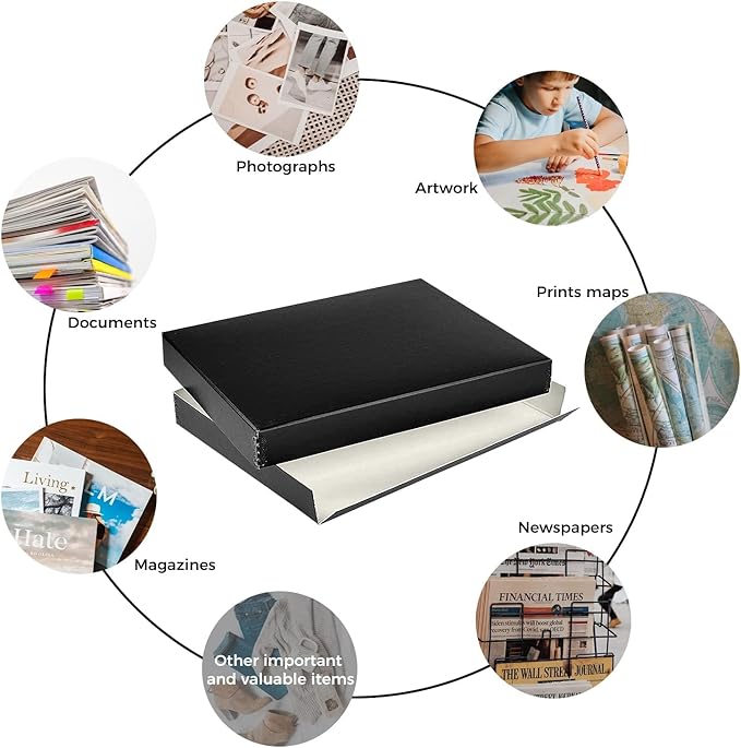 Lineco Museum Archival Storage Box, 9.75x12.75x1.5 in. Drop Front Design. Acid-Free with Metal Edge. Organize Photos, Pictures, Prints, Documents, Crafts, DIY. Black, 2 Pack