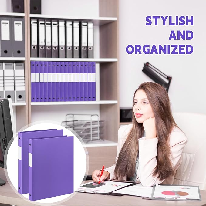 Henoyso 16 Pcs 3 Ring Binder 0.5 Inch Round Fits Letter Size 8.5'' x 11'' Paper Plastic Flexible Binder Bulk Holds 140 Sheets with 1 Pockets Versatile Organizer for Home Office School (Purple)