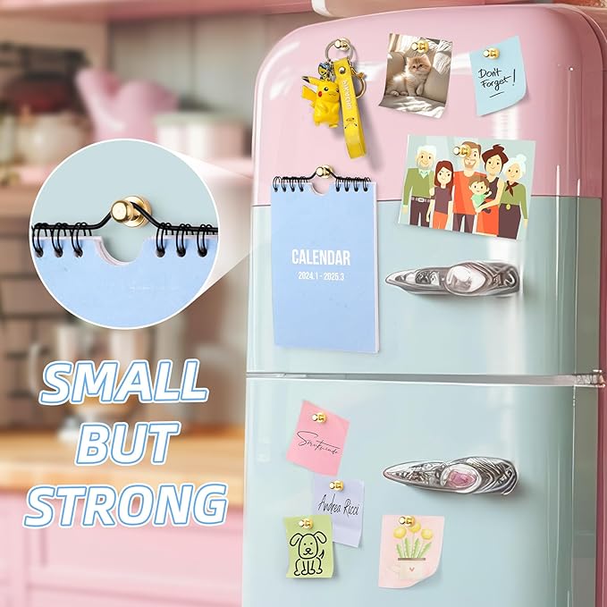 VNDUEEY 20 Pcs Refrigerator Magnets, Gold Metal Push Pin Magnets, Small Strong Magnets for Whiteboard, Fridge Magnets, Office Classroom Map Magnet