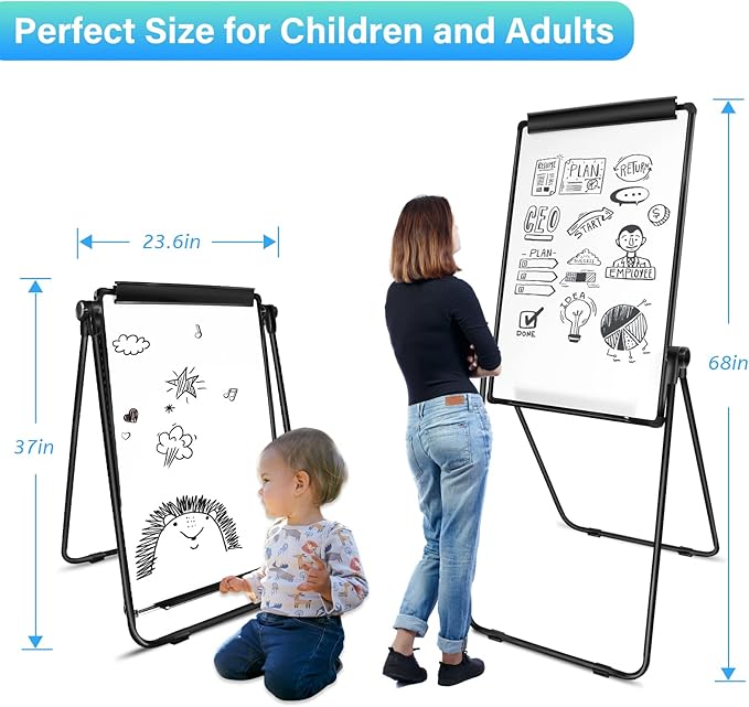 White Board Easel Office Portable Dry Erase Boards with Stand, Flipchart Easel Height Adjustable 36x24 inches, Perfect for Classroom, Preschool, Homeschool, Restaurant and Presentation (Black)