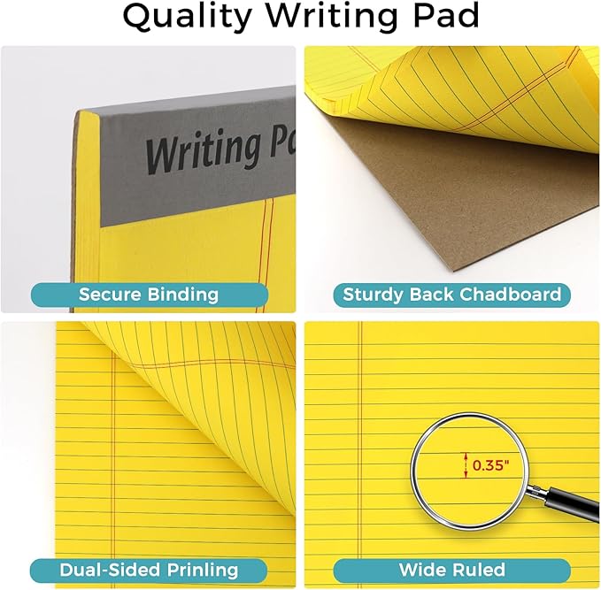 12pcs Legal Pads, Perforated Wide Ruled Writing Pad, Wide Ruled Legal Notepads, Lined Pads of Paper, Yellow paper Pads for office, school and daily notes(600 Sheets) (12, 8.5 x 11, Legal (8.5 x 11 inches))