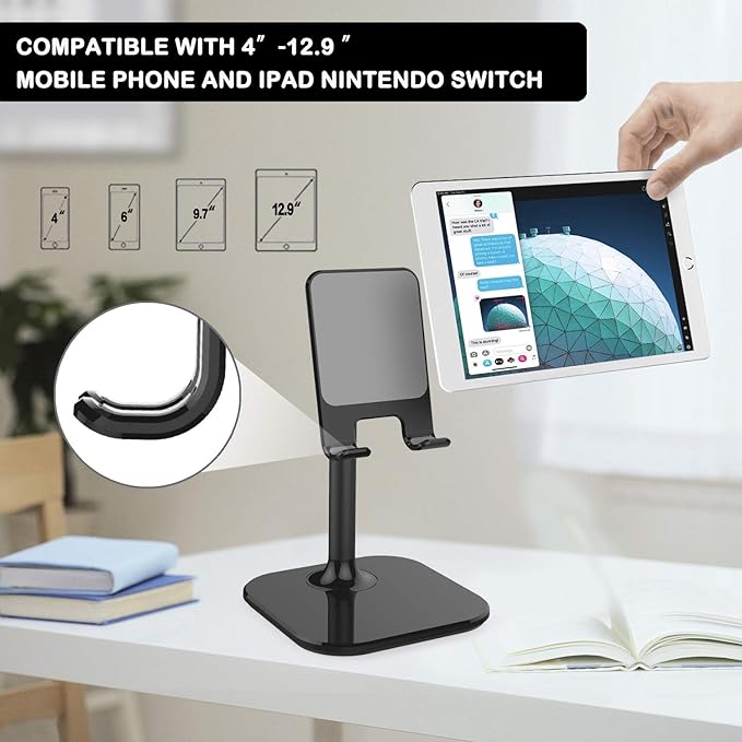 Doboli Cell Phone Stand, Phone Stand for Desk, Phone Holder Stand Compatible with iPhone and All Mobile Phones Tablet, Gifts for Adults Women Men Mom Wife, Black