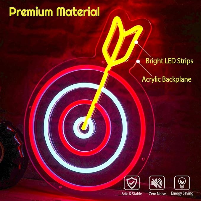 Dart Board Neon Sign for Adult Kids, Dart Target Neon Led Signs, Funny Decor for Man Cave Bar Game Room Bedroom Indoor, Man Cave Led Light Up Signs