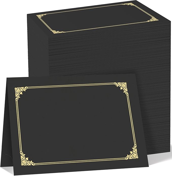 HAUTOCO 120 Pcs Certificate Holders, Black Diploma Folders Document Covers with Gold Foil Border for Letter Size 8.5x11 Cardstock, Award, Graduation