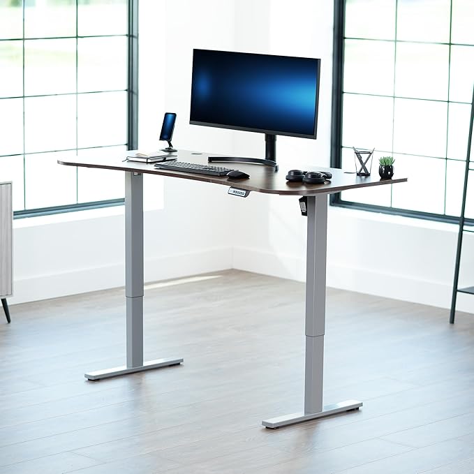 VIVO Electric 63 x 32 in Rustic Standing Desk, Memory Height Adjustment, 1B Series, Holds 220 lbs, Vintage Brown Top Gray Frame, DESK-KIT-1G1N