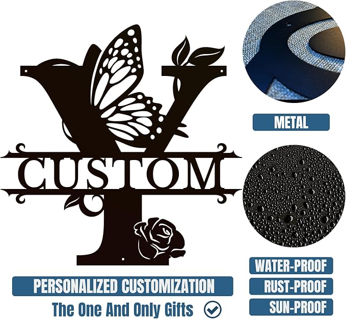 Personalized Custom Letter Name metal Signs,Custom Black Letter Monogram Wall Art Decor,Metal Signs Plaques Outdoor wall Decorative Signage (Y)