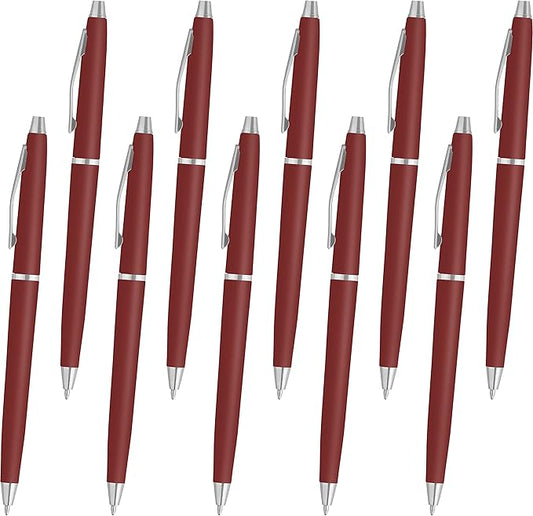 DISCOUNT PROMOS Langham Ballpoint Pens Set of 10, Bulk Pack - Black Ink, Great for Office, School, Business, Tradeshows - Burgundy