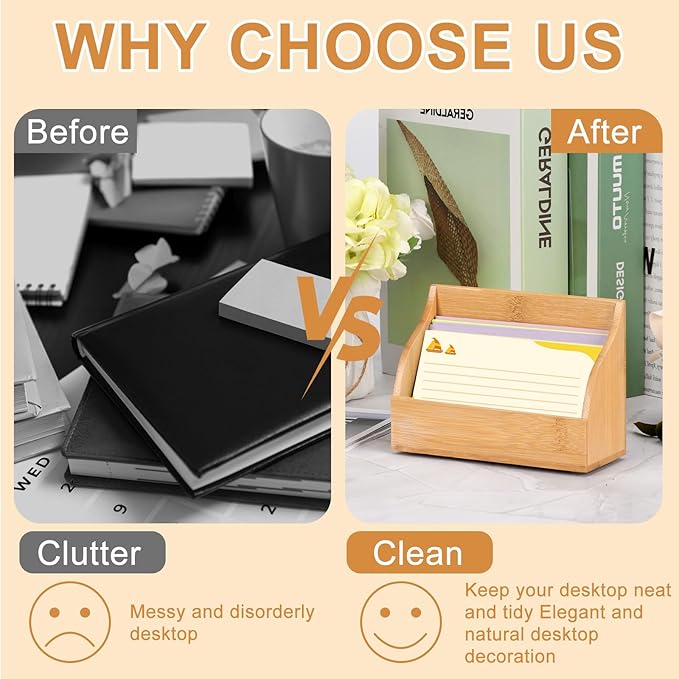 SHIQIKEJIPTY 2 Pack Wood Index Card Holder 4x6 Inch Index Card Box Notecard Box Business Cards Organizer Post Cards Case Display Stand for Business Desk Office Home School Holds 300 Sheets