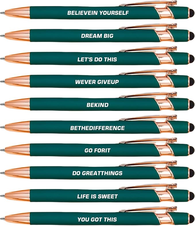 CRME 10pcs Inspirational Ballpoint Pens Set Different Copywriting Combination Black Ink Pens Basics Office Supplies Funny Office Gifts Company Event Party Inspirational Gifts