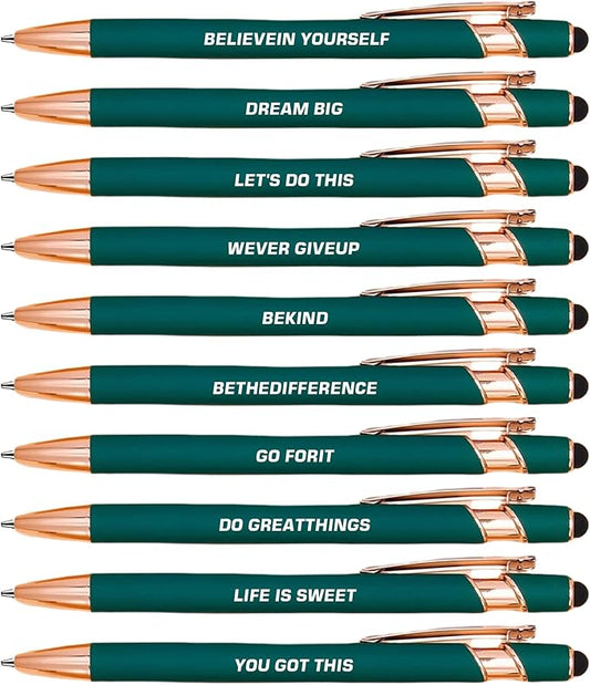 CRME 10pcs Inspirational Ballpoint Pens Set Different Copywriting Combination Black Ink Pens Basics Office Supplies Funny Office Gifts Company Event Party Inspirational Gifts