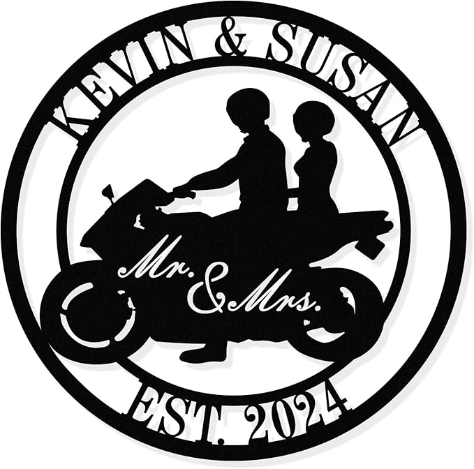 HYTSIGN Personalized Biker Couple Metal Sign, Custom Motorcycle Rider Wall Art, Anniversary & Wedding Gift, Biker Couple Gift