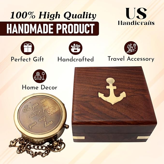 Be Strong and Courageous, Do Not Be Afraid Brass Engraved Compass with Stamped Wooden Case – Inspirational Birthday, Confirmation, and Baptism Gifts