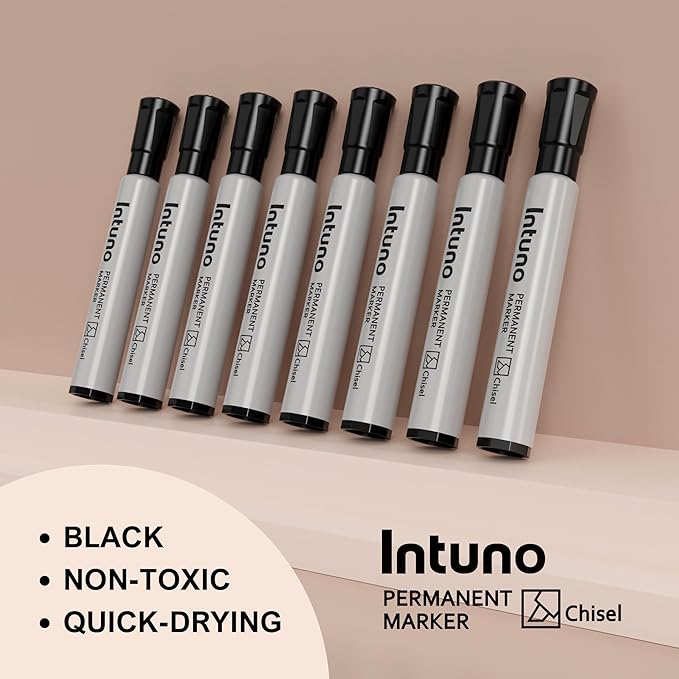 INTUNO Permanent Markers, 96 Count Black, Chisel tip, Oil-Based Permanent Markers, Waterproof and Fade-Resistant, for Paper, Wood, Metal, Glass and More