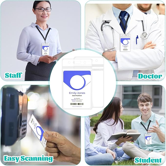 200Pcs Badge Holder Plastic ID Badge Holder Clear Vertical ID Card Holder 2.5" x 4.5" Waterproof Name Badge Holders for ID Card/Credit Card/Student Card