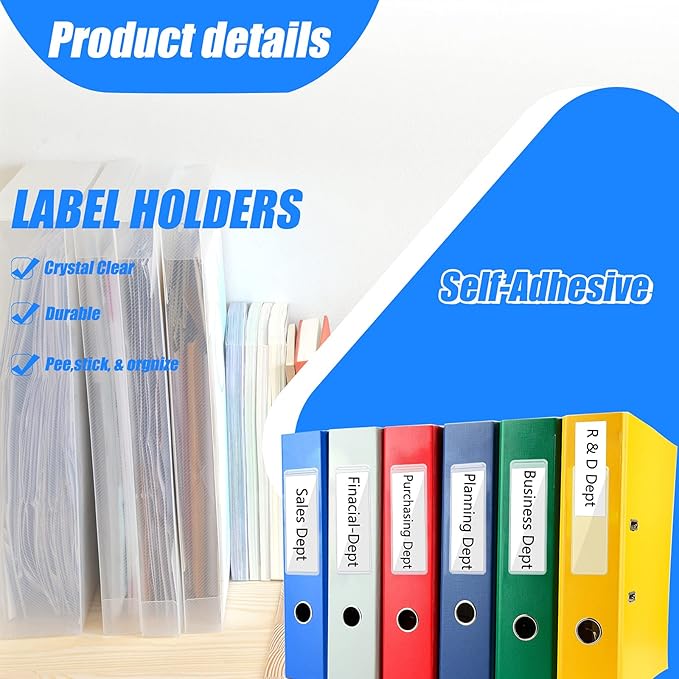120 Pieces Clear Binder Label Holders Self Adhesive Label Holder Clear Adhesive Pockets for Business Card Storage Bins Toy Bins Scrapbooks Binders Notebooks Boxes Blank Spine Inserts