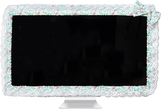 Kingshion 24-inch Cute Lace Fabric Monitor Cover with Elastic Pen Pocket & Bow-knot Design, Dust Protector for Computer/TV/LCD Screens- Green