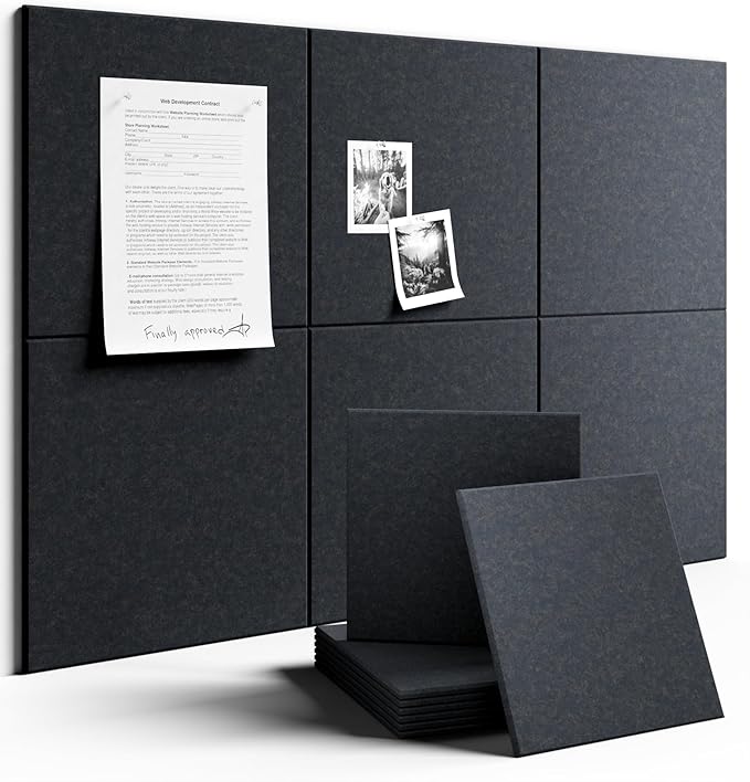 Fluxynara Large Felt Bulletin Board 36" x 24" Cork Board Alternative-6 Pack with 40 Safe Removable Adhesive Tabs, Cork Boards for Walls for Home Office Classroom Pin Board - Deep Charcoal Blue
