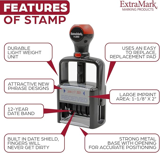 Heavy Duty Style Office Date Stamp with Scanned - Self Inking Dater - Style C - Black Ink Color