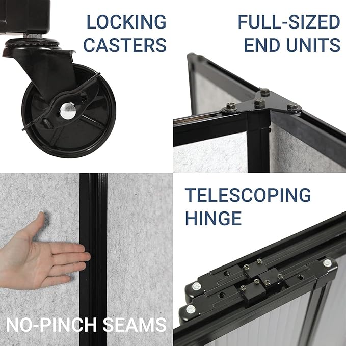 Versare Straightwall Sliding Portable Wall Partition | Freestanding Office Dividers | Locking Wheels | Temporary Room Separator | 7'2'' Wide x 7'6'' Tall Cloud Gray Fabric Panels