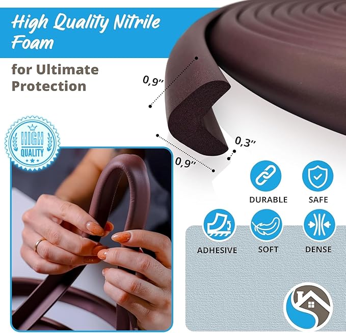 Furniture Edge Guards | 16ft Protective Protective Foam Cushion | Baby Child Proofing Set NonToxic and Safe for Table, Fireplace, Countertop | Brown