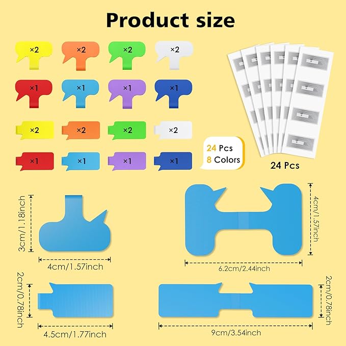 SummerBrite 24-Pack Smart NFC Cable Labels with Blank Stickers, Programmable Reusable Wire Tags for Electronics, Cord ID & Cable Management for Automation, IT Server - Rectangle & Oval