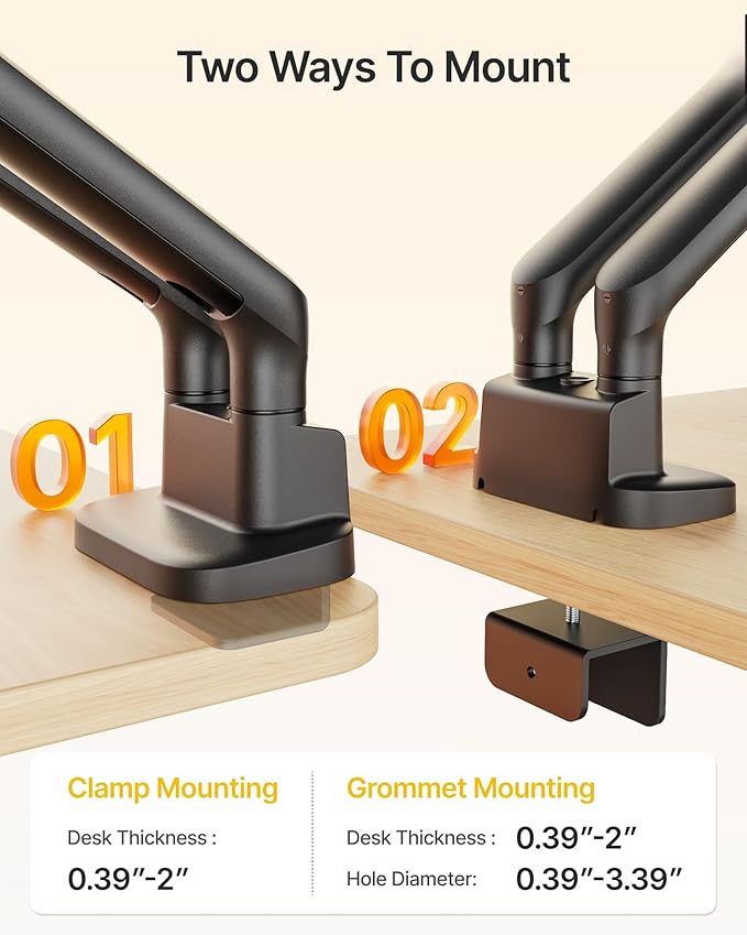 monTEK Dual Monitor Arm, Mechanical Spring Monitor Arm for 17-35" Screens, Adjustable Monitor Desk Mount Each Holds up to 24.2 lbs with C Clamp/Grommet Desk Mount, VESA 75/100mm, MA1011BK-D