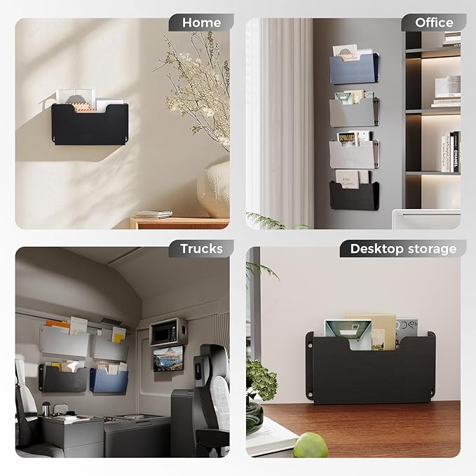 OSKIE DR POCKET RACK Wall-Mounted File Rack, Single Pocket, Metal Organizer for Letter-Sized Documents, Space-Saving Desktop Organizer, 14 x 2.5 x 7.5 inches (Black)