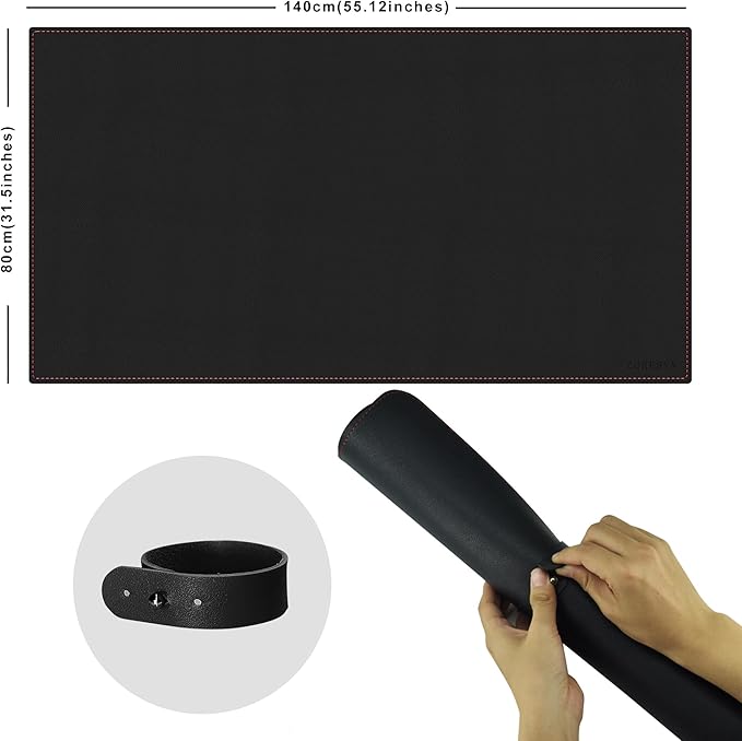 ZORESYN PU Leather Desk pad Black(55.12" x 31.50") - Large Desk mat with Suede Base - Waterproof Gaming Mouse pad Table Mat Desktop Writing Pad for Home