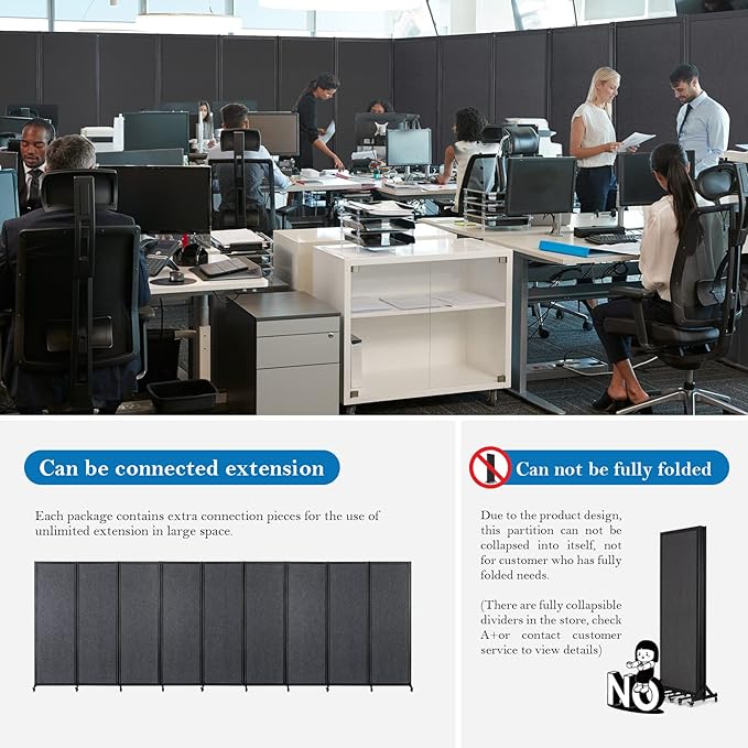 Strongbird Room Partition,Office Divider,Portable Commercial Screen Dividers,Privacy Partition Separator,Classroom School Dividers,6'4"W x 6'7"H,3 Panel,Grey