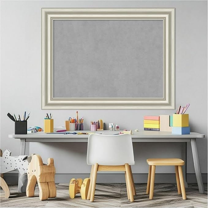 Amanti Art Silver Framed Magnetic Board 26x34 Medium Vision Board for use with Magnets, 100% Metal Sheet to Display Items as Office Decor or for Home Organization in mudroom, Kitchen or Kids Room