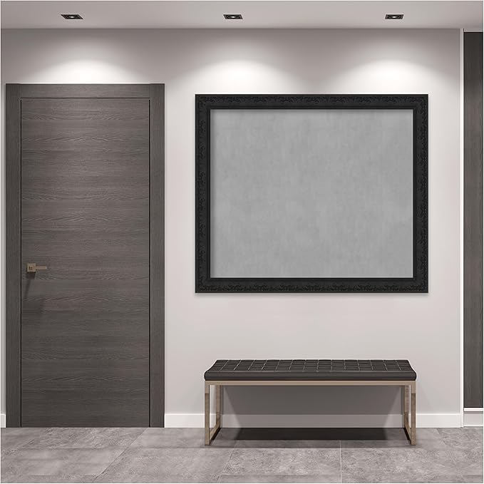 Amanti Art Black Framed Magnetic Board 47x55 Oversize Vision Board for use with Magnets, 100% Metal Sheet to Display Items as Office Decor or for Home Organization in mudroom, Kitchen or Kids Room