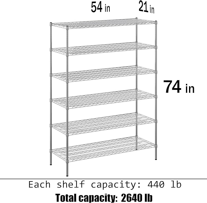 Regal Altair 21" Deep x 54" Wide x 74" Height Wire Shelving Kit | 6-Tier | NSF Commercial Storage Rack Unit