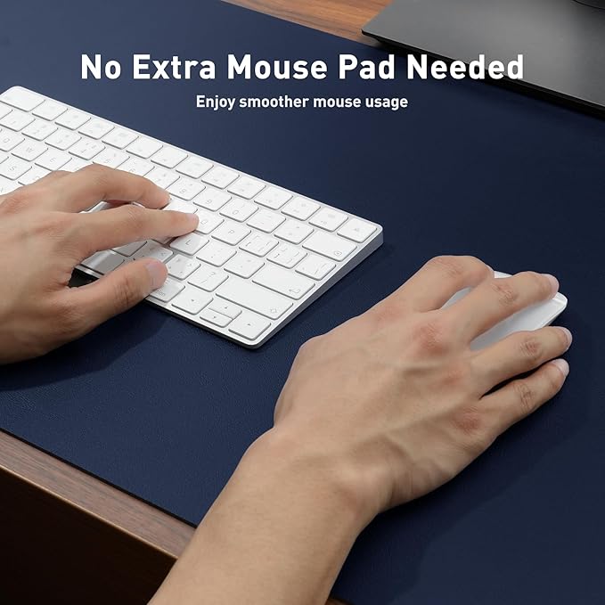 Aothia Leather Desk Pad Protector, Mouse Pad, Office Desk Mat, Non-Slip PU Leather Desk Blotter, Laptop Desk Pad, Waterproof Desk Writing Pad for Office and Home (48"x17", Dark Blue)