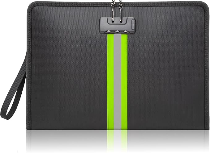 Fireproof Document Bag with Lock - 15"x11" Large Money Bag for Cash & Valuables - Waterproof Security Organizer for A4 Legal Papers, Tablet & Travel