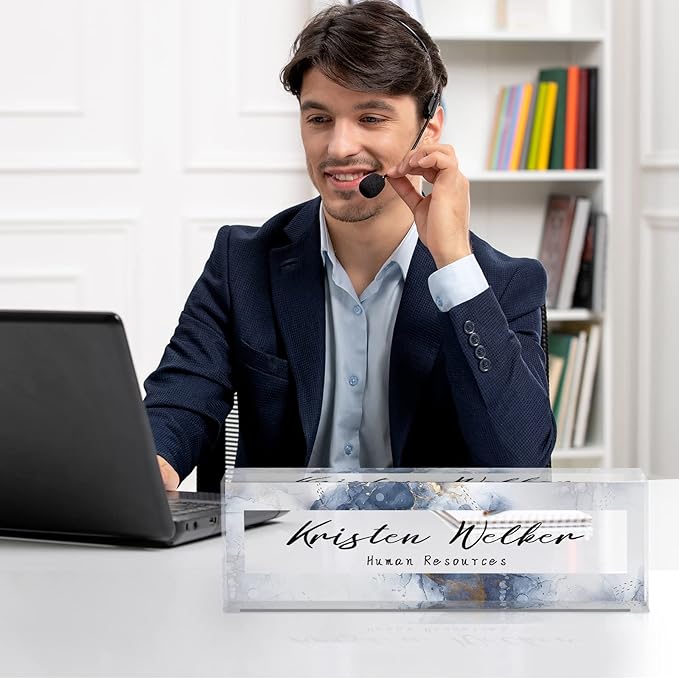 Desk Name Plate Personalized, Custom Name Plate for Desk, Office Desk Decor for Women Men, Acrylic Desk Accessories, Office Gifts for Coworkers Boss Teacher, Employee Appreciation Gifts (Coast)