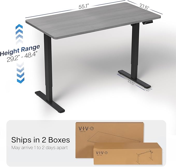 VIVO Electric 55 x 28 in Standing Desk, Memory Height Adjustment, 1B Series, Holds 220 lbs, One-Piece Dark Gray Top, Black Frame, DESK-KIT-1B55G