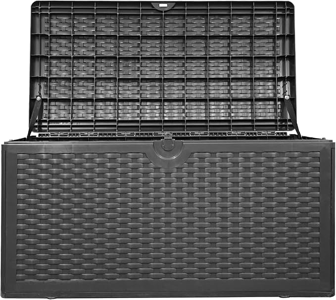 PATIOEASY 80GAL Deck Box - Black,utdoor Cushions, Throw Pillows,Waterproof Patio Storage Box Covers