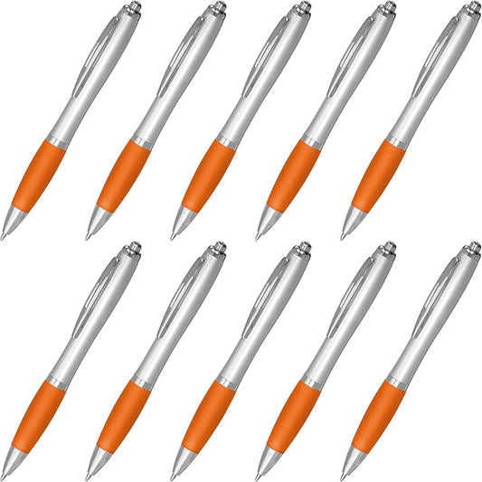 DISCOUNT PROMOS Ballpoint Pens With Rubber Grip, 10 pack, Black Ink Writing Pens in Bulk, Orange