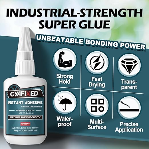Medium-Thin Super Glue 4oz Clear Liquid CA Glue for Wood Shoe Furniture Ceramic Leather Glass Plastic Model Metal Rubber, All Purpose Cyanoacrylate Instant Adhesive, Strong Bonding and Fast Drying