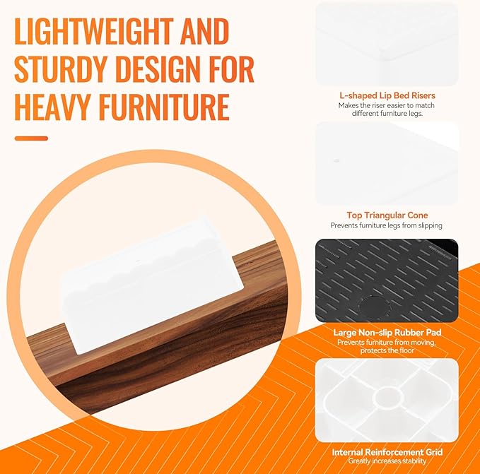 shouwuhho Furniture Risers, 12 Pack Bed Risers with Non-Slip Grip and Heavy Duty Support, 1 Inch 2 Inch 3 Inch 4 Inch Height Lift for Couch, Sofa, Table, Desk, Chair, Refrigerator - White, 1 Inch