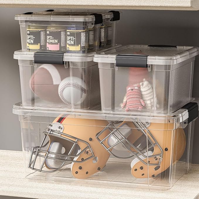 Superio Clear Storage Bins with Lids, Stackable Storage Box with Latches and Handles, Extra Small, 4 Pack 1.75 Quart