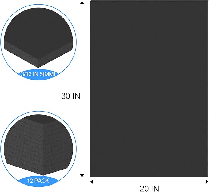 ToLanbbt 12 Pack Black Foam Board, 20 x 30 x 3/16" Thick Foam Core Acid Free Poster Foamboard for Art Craft Projects, Painting, Displaying, Signage, Wedding, School