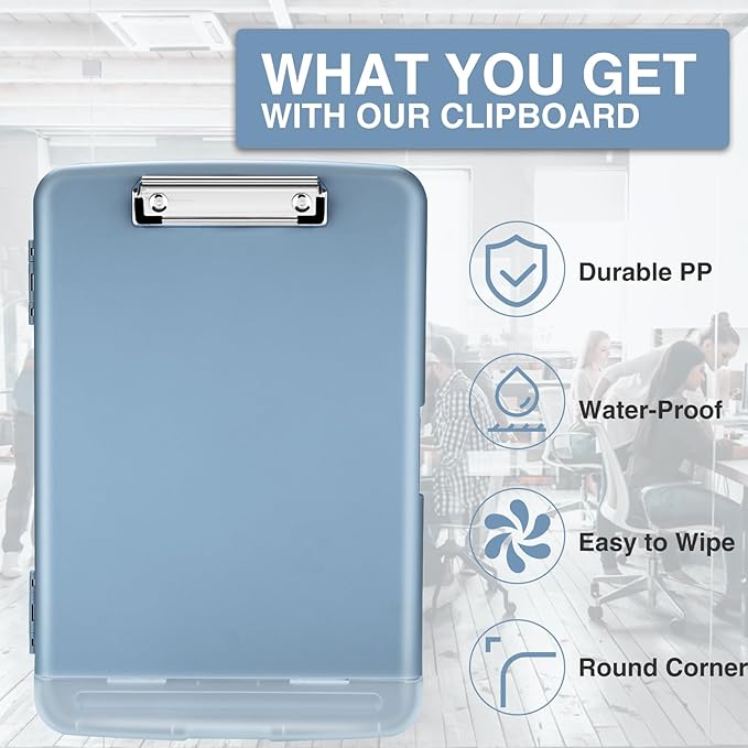 Sooez Clipboard with Storage, High Capacity Nursing Clip Board 8.5 x 11 with Pen Holder & Low Profile Clip, Plastic Clipboards Case Box, Teacher Must Haves School Office Supplies,Letter Size/ A4