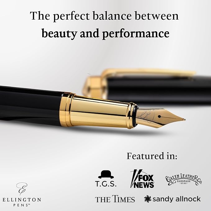 Ellington Pens Luxury Fountain Pen Set- Extra Fine Nib- Includes 3 Ink Cartridges, Refillable Ink Converter, Gift Box -Fountain Pens For Writing, Calligraphy, Journaling, Sketching (Noble Heritage)
