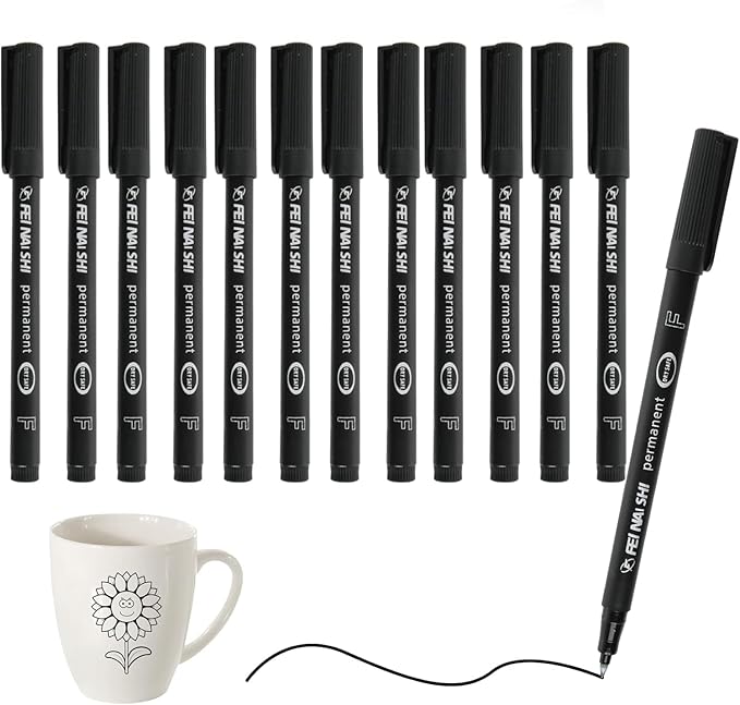 12 Pack Fine Point Black Permanent Marker Pens 0.6mm, Quick-Dry Waterproof Ink for Writing Drawing Labeling on Plastic Wood Metal Glass, Long-Lasting Fine-Tip Markers for Office School Home Crafts