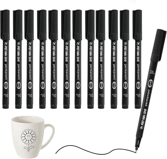 12 Pack Fine Point Black Permanent Marker Pens 0.6mm, Quick-Dry Waterproof Ink for Writing Drawing Labeling on Plastic Wood Metal Glass, Long-Lasting Fine-Tip Markers for Office School Home Crafts