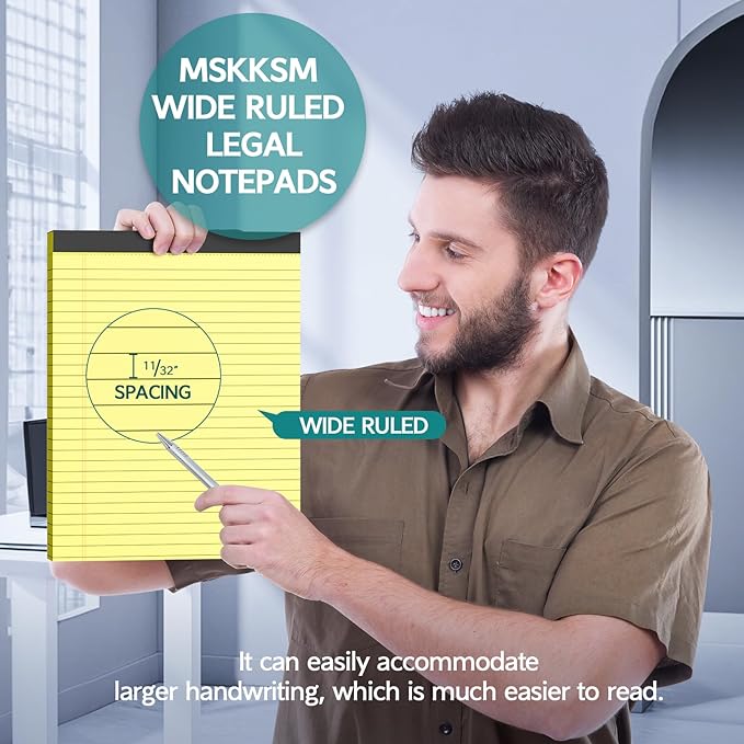 MSKKSM Legal Pads 8.5 x 11, 2 Pack Yellow Note Pads 8.5 x 11 Writing Pads, Wide Ruled Legal Notepads, Lined Pads of Paper Yellow Paper Pads, 30 Sheets Per Notepad for School, Home, Office, Business