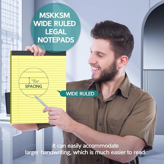 MSKKSM Legal Pads 8.5 x 11, 3 Pack Yellow Note Pads 8.5 x 11 Writing Pads(50 Sheets/Pad), Wide Ruled Legal Notepads, Lined Pads of Paper Yellow Paper Pads, for School, Home, Office, Business